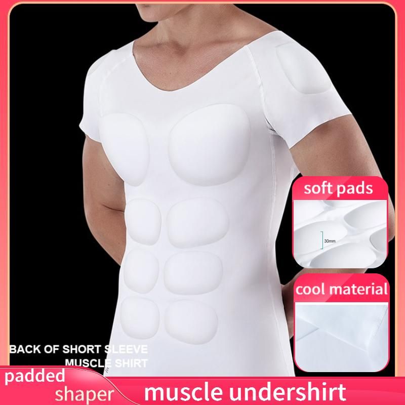 Fake Men Muscles Shaper Strong Male Belly T-shirts Abdominal Shoulder Body Tops Underwear