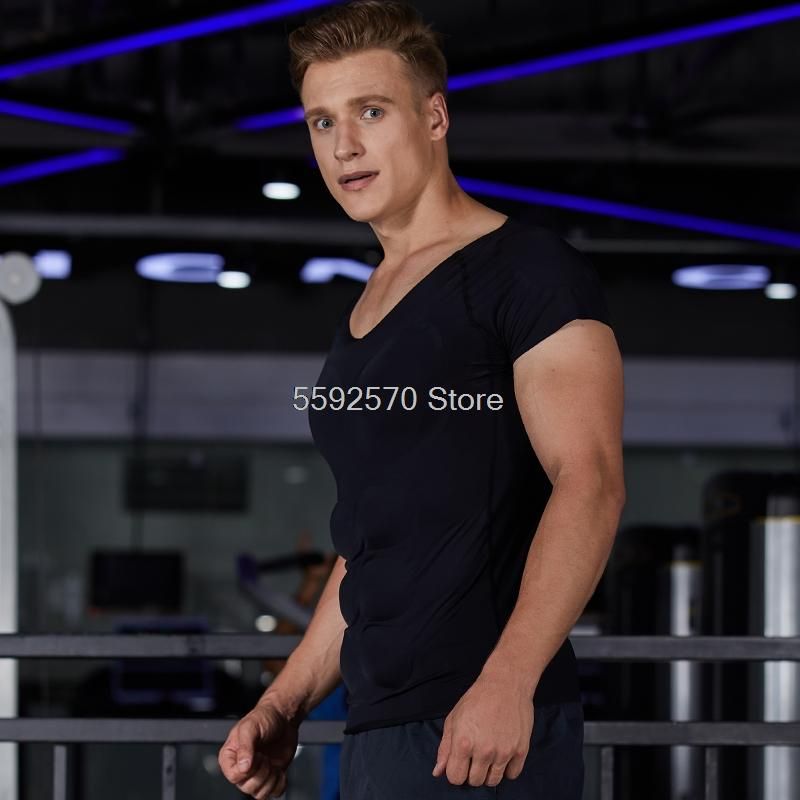 Fake Men Muscles Shaper Strong Male Belly T-shirts Abdominal Shoulder Body Tops Underwear