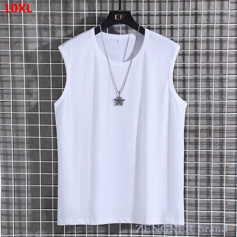 Summer Men's Sports Cotton Sleeveless T-shirt Round Neck Loose  Sports Tank Tops Singlet Men 8XL 9XL-black