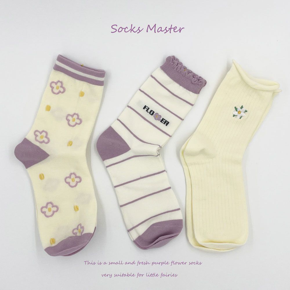 Purple Socks Ins Wind Forest Department Literature And Art Sweet Autumn Flowers Cotton Small Fresh College Wind Tube Socks Children