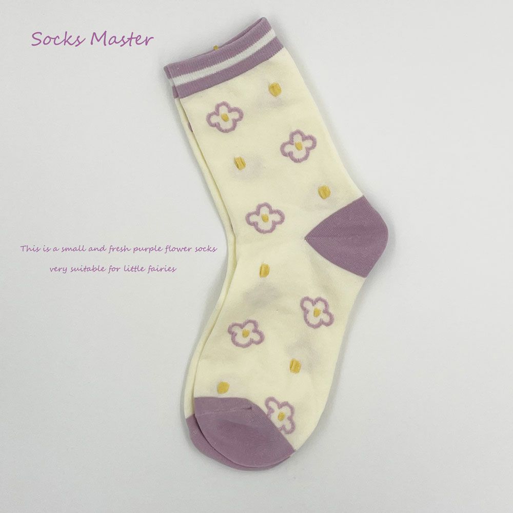 Purple Socks Ins Wind Forest Department Literature And Art Sweet Autumn Flowers Cotton Small Fresh College Wind Tube Socks Children