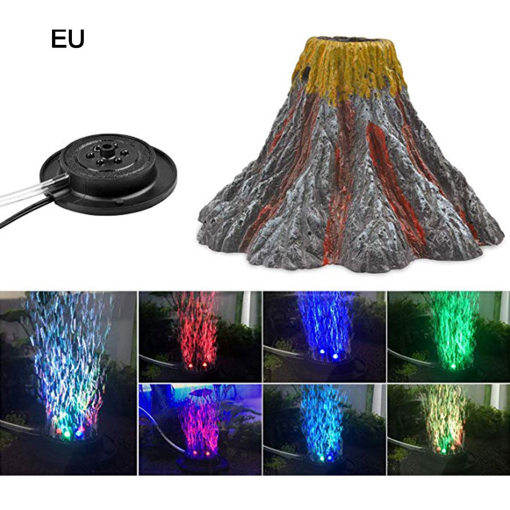 Aquarium Volcano Ornament Kit With Air Stone Bubbler Fish