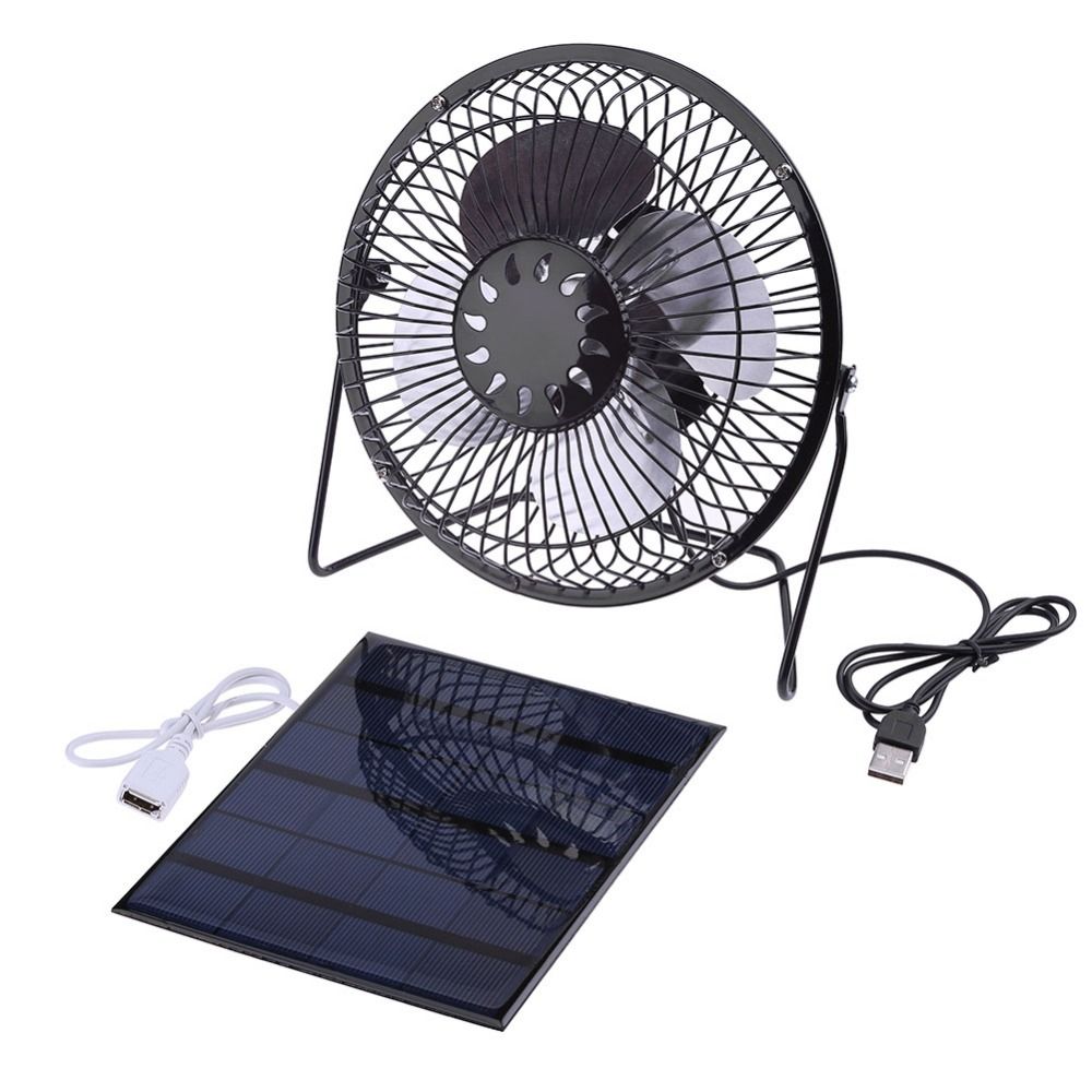 Black Solar Panel Powered Iron Fan 8Inch Cooling