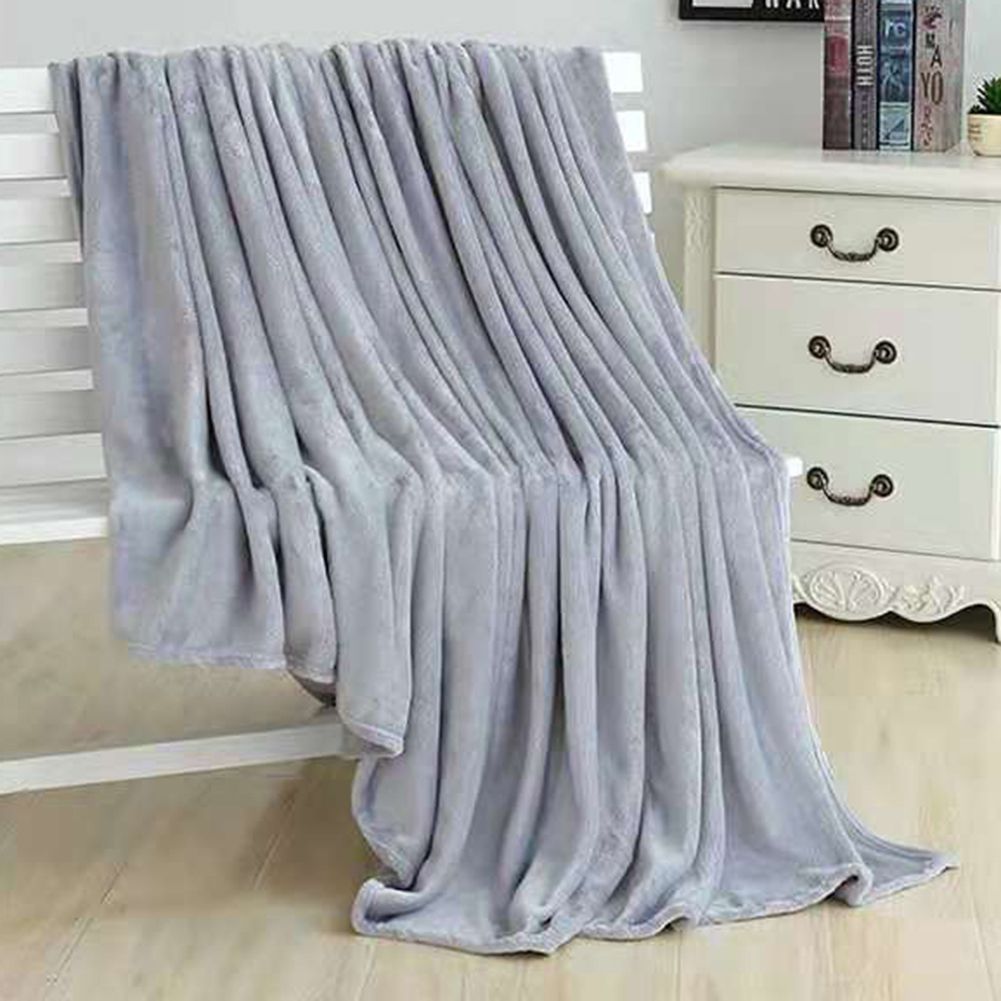 Polyester Soft Warm Solid Color Blanket Sleep Cover Rug For Home Bedroom Bedding-Silver Grey