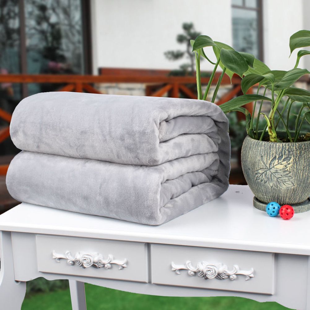 Polyester Soft Warm Solid Color Blanket Sleep Cover Rug For Home Bedroom Bedding-Silver Grey