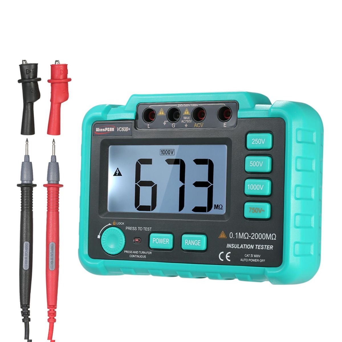 WinsPEAK VC60B+ LCD Digital Insulation Resistance Tester Megohm Meter Megohmmeter DC250V/500V/1000V AC750V
