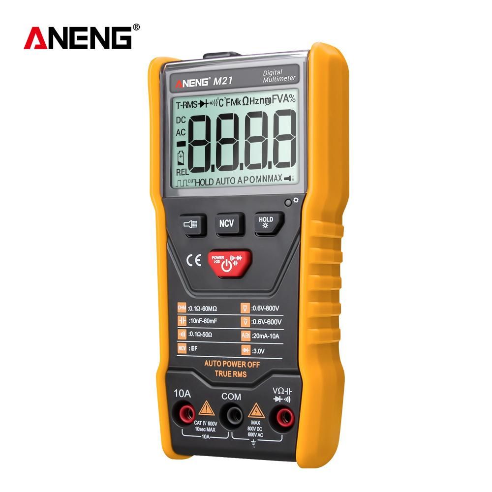ANENG M21 Digital Auto Multimeter Meter with Backlight 6000 Counts Voltage Current Resistance Measurement Test Ammeter Voltmeter LCD Display