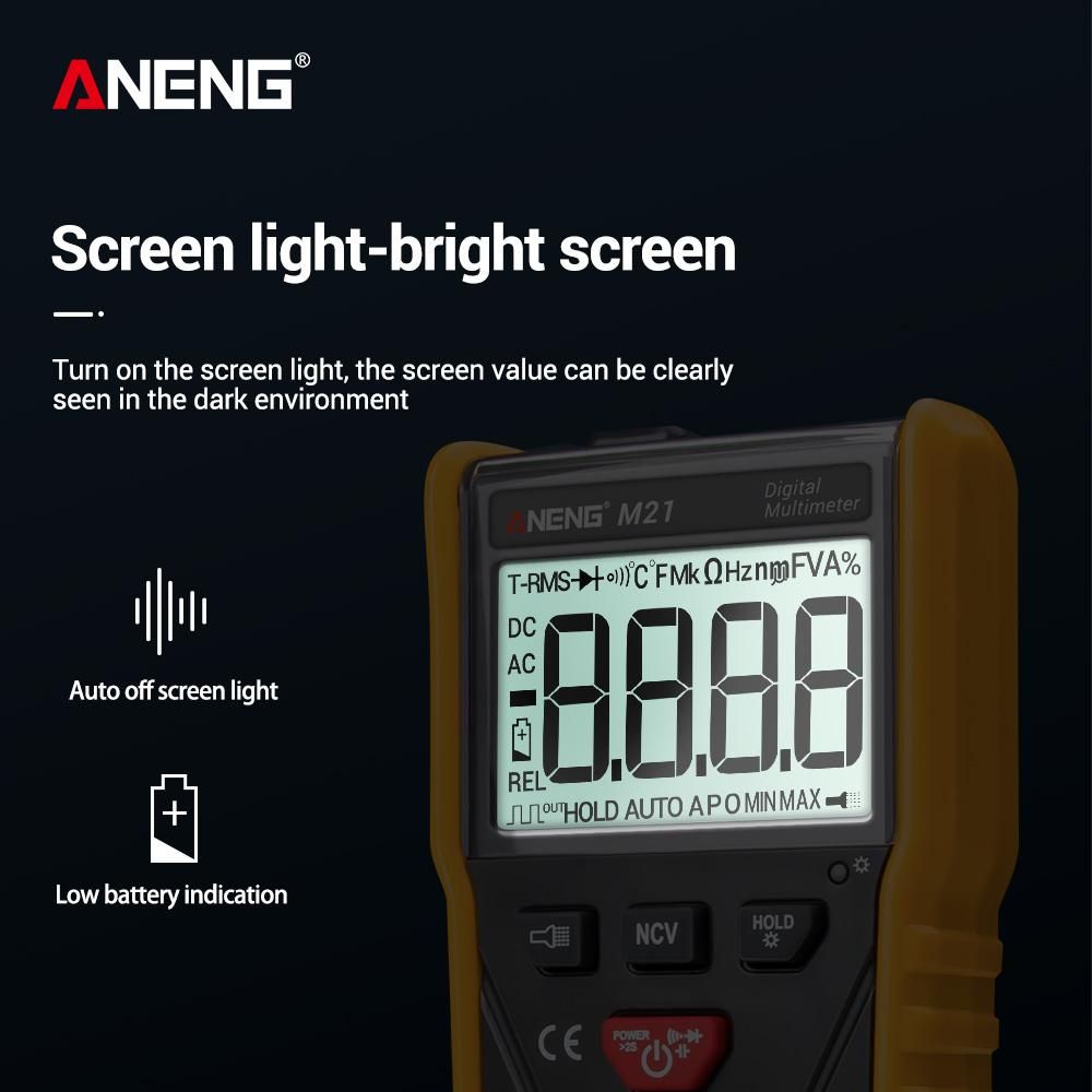 ANENG M21 Digital Auto Multimeter Meter with Backlight 6000 Counts Voltage Current Resistance Measurement Test Ammeter Voltmeter LCD Display