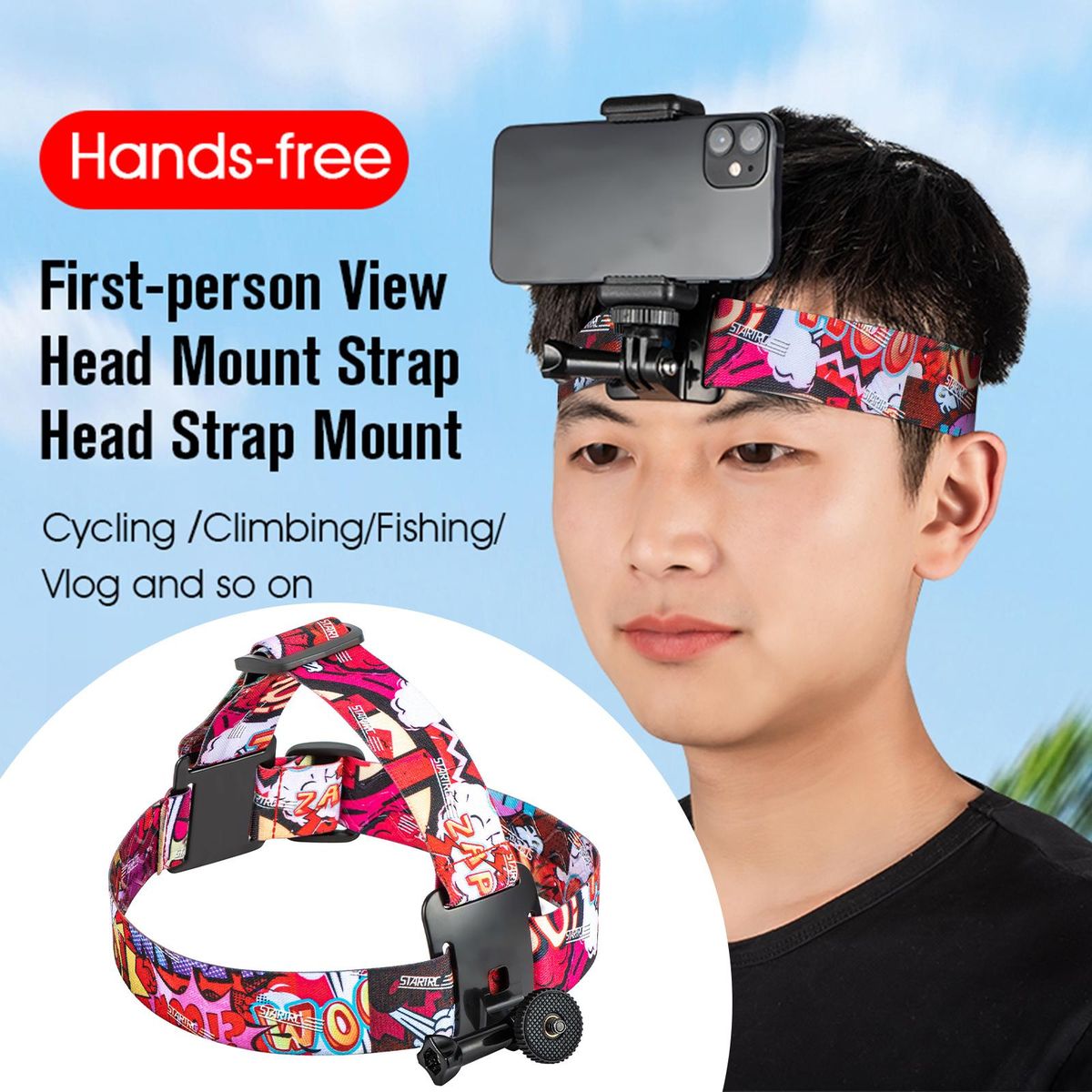 Head Strap Holder Kit POV Vlog Head Mount Strap Harness Cell Phone Red