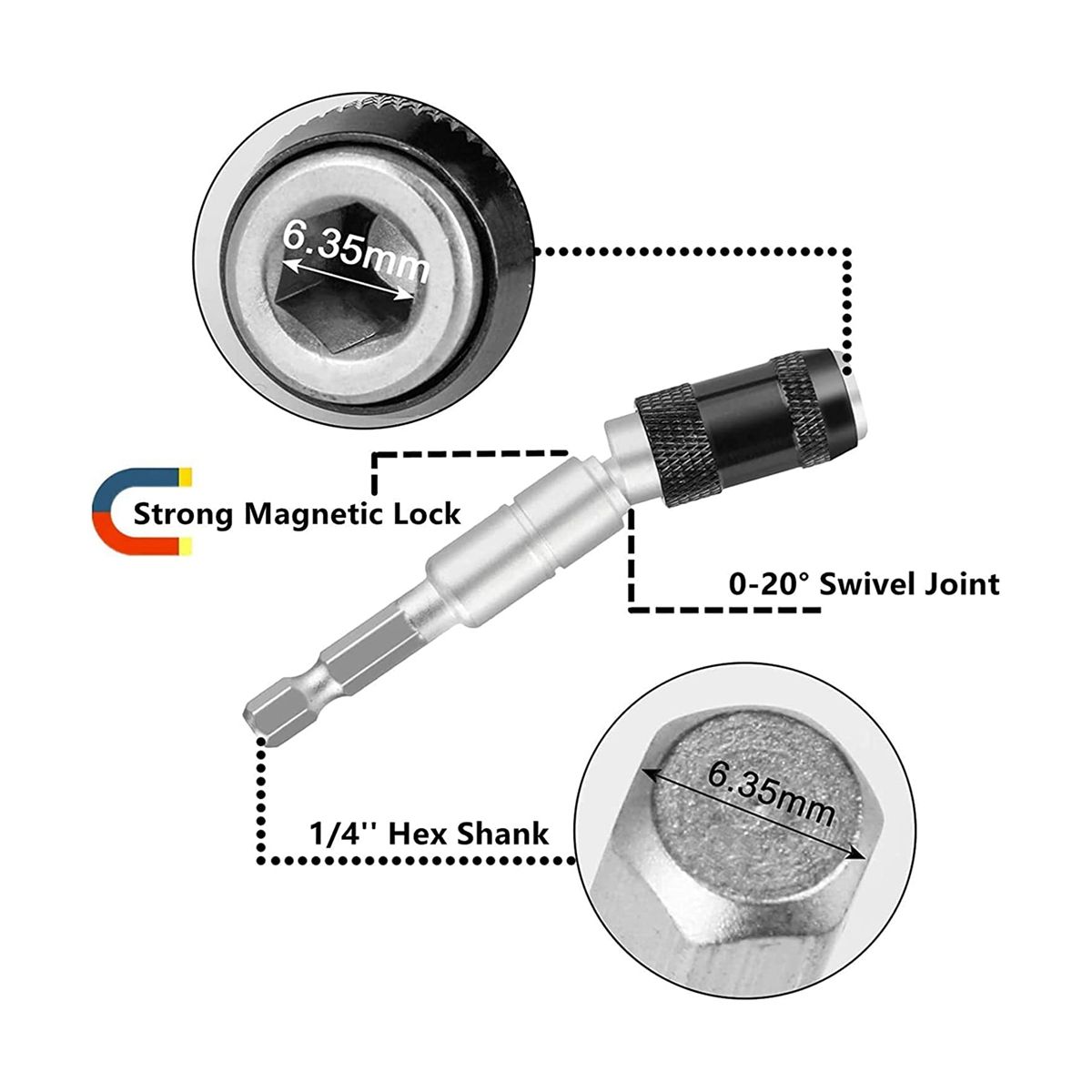 Magnetic Swiveling Bit Tip Holder Magnetic Pivotable Bit Tip Holder Universal Magnetic Connecting Rod Multiple Angles