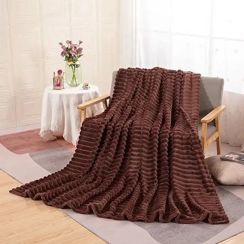 Soft Stripped Flannel Blanket 4x6-(Brown)