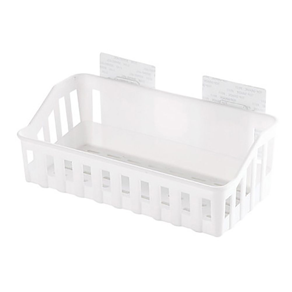 Wall Hanging Rectangle Hollowed Holder Rack Bathroom Kitchen Storage Basket Tool-Light Coffee