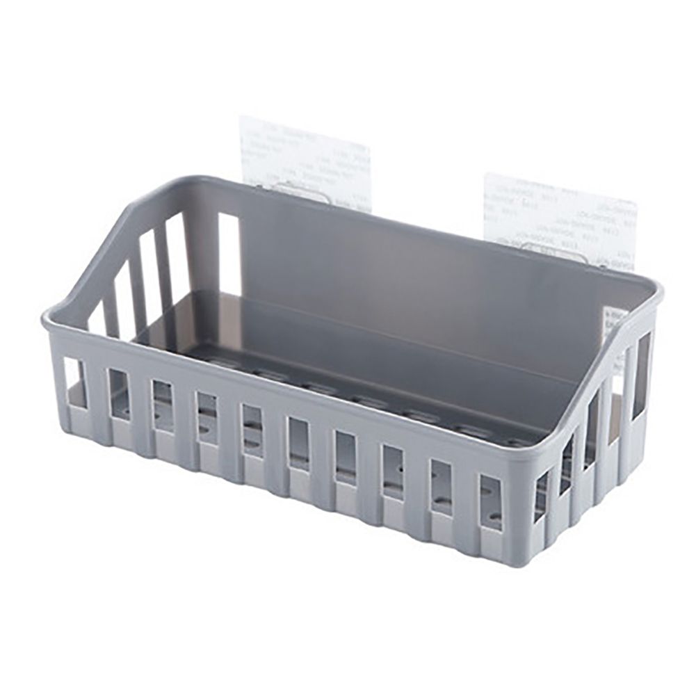 Wall Hanging Rectangle Hollowed Holder Rack Bathroom Kitchen Storage Basket Tool-Light Coffee
