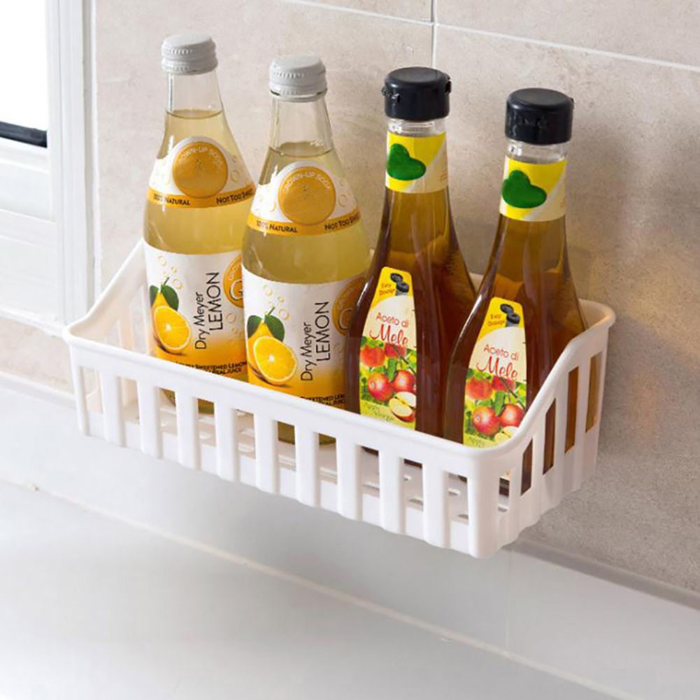 Wall Hanging Rectangle Hollowed Holder Rack Bathroom Kitchen Storage Basket Tool-Light Coffee