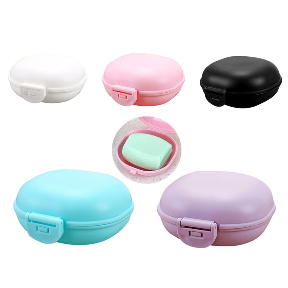 Portable Lovely Oval Soap Holder Storage Box Bathroom Home Travel Case Container-Black