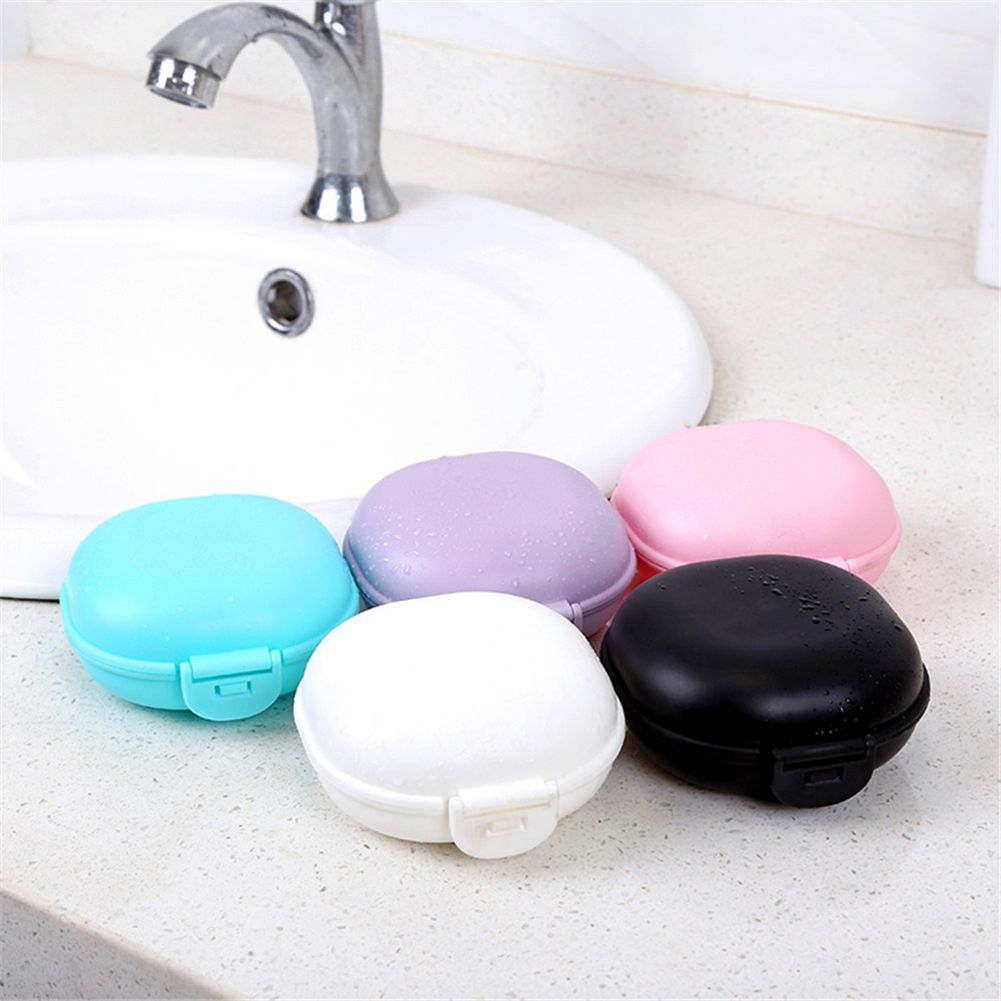 Portable Lovely Oval Soap Holder Storage Box Bathroom Home Travel Case Container-Black