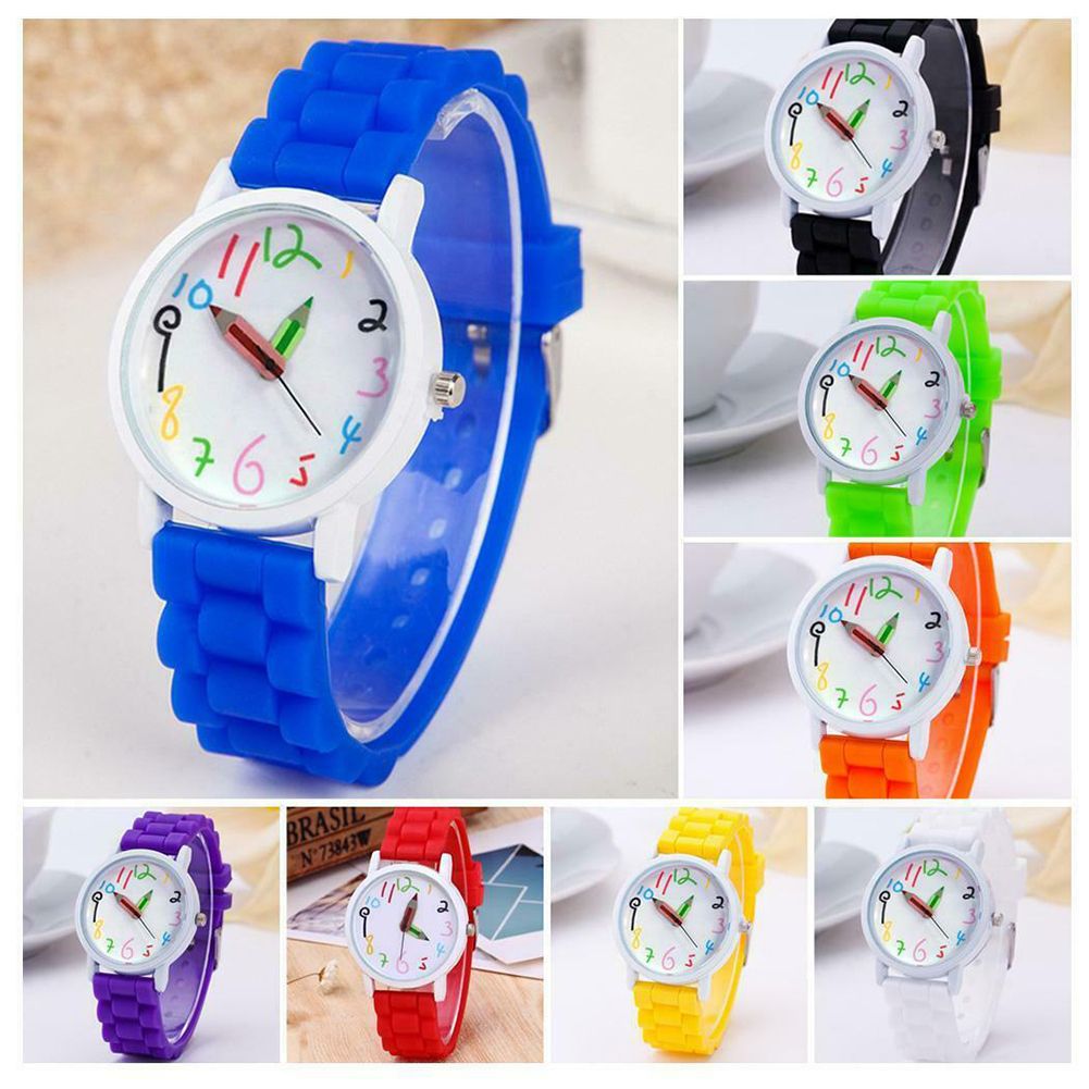 Cartoon Children Kids Round Dial Silicone Strap-Yellow