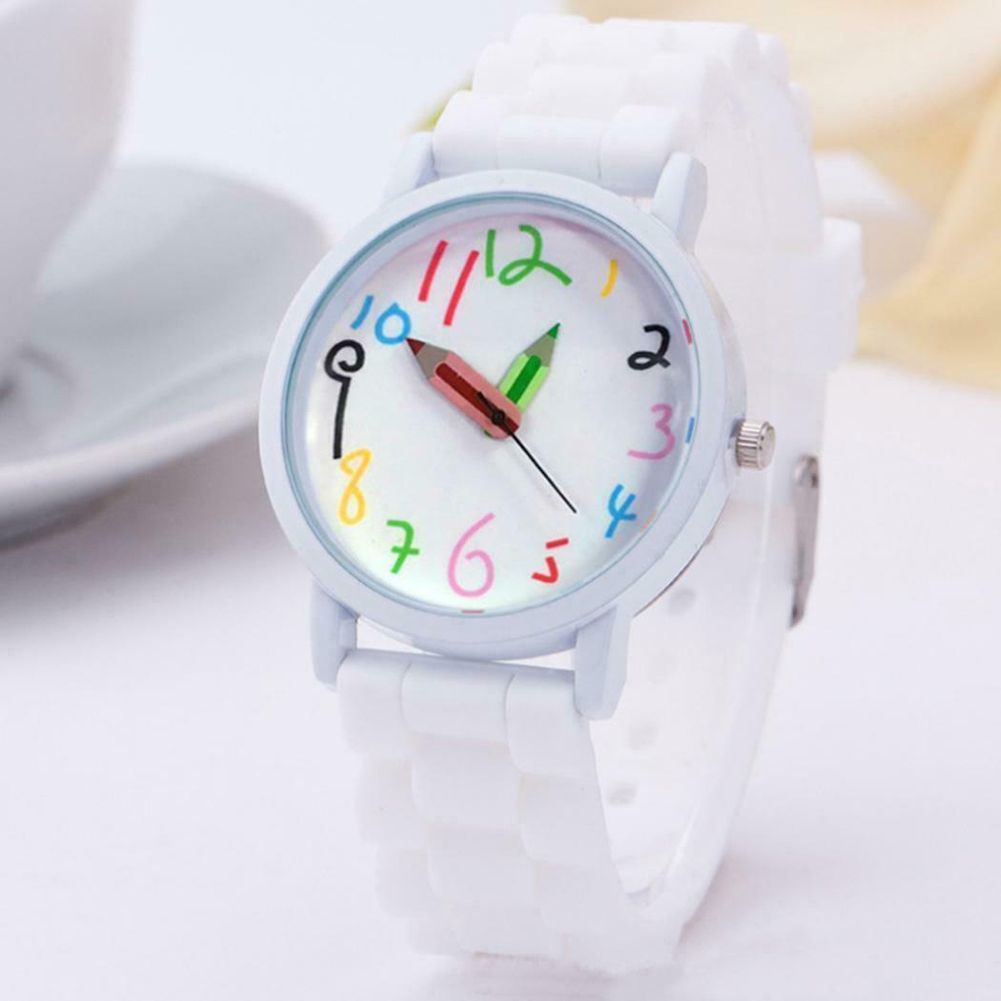 Cartoon Children Kids Round Dial Silicone Strap-Yellow