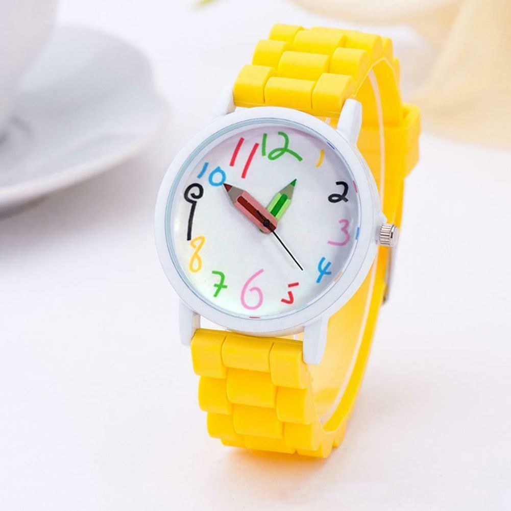 Cartoon Children Kids Round Dial Silicone Strap-Yellow