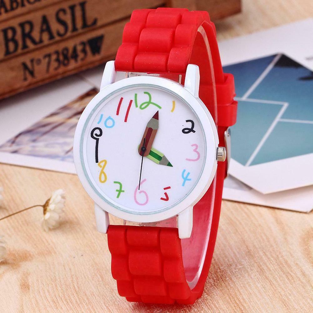 Cartoon Children Kids Round Dial Silicone Strap-Yellow