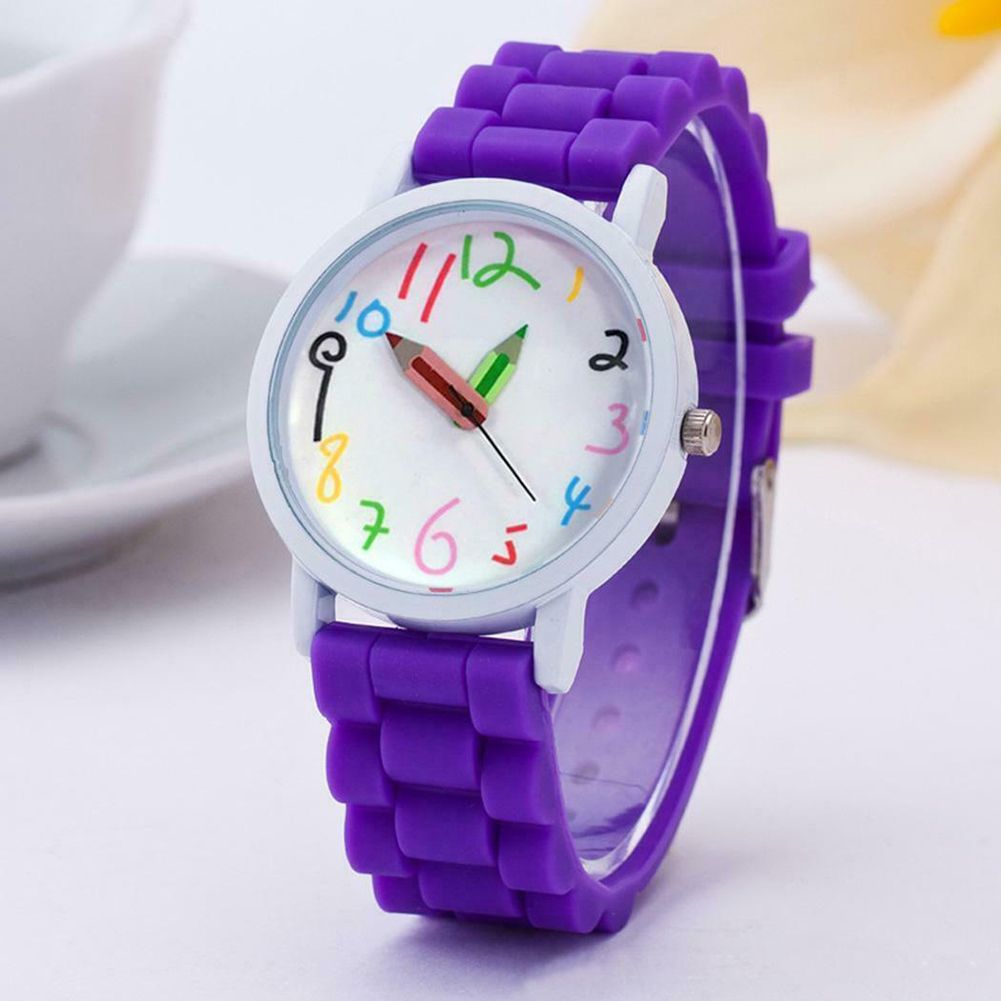 Cartoon Children Kids Round Dial Silicone Strap-Yellow