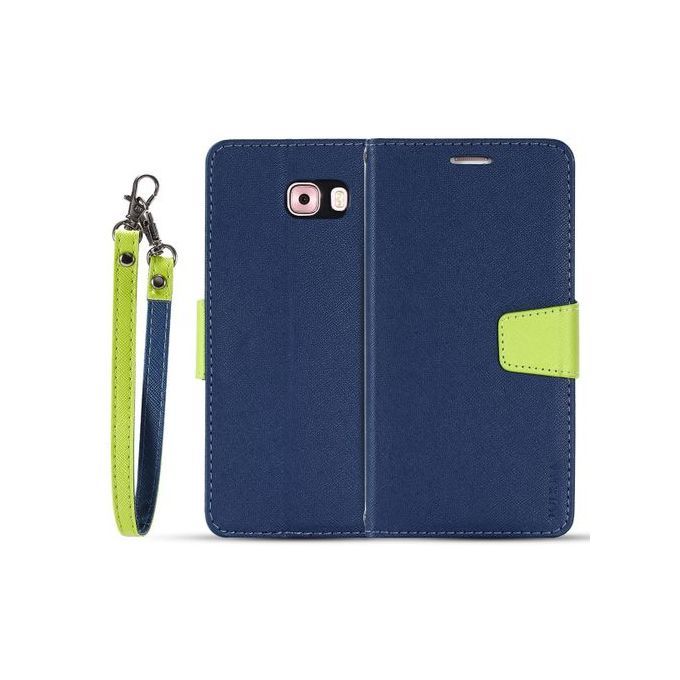 For Samsung C9 PRO Flip Case MUXMA Flip Card Phone Case Two-color Anti-fall Leather Case-Blue