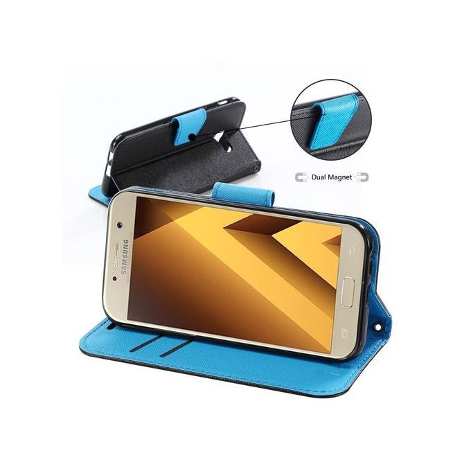 For Samsung C9 PRO Flip Case MUXMA Flip Card Phone Case Two-color Anti-fall Leather Case-Blue