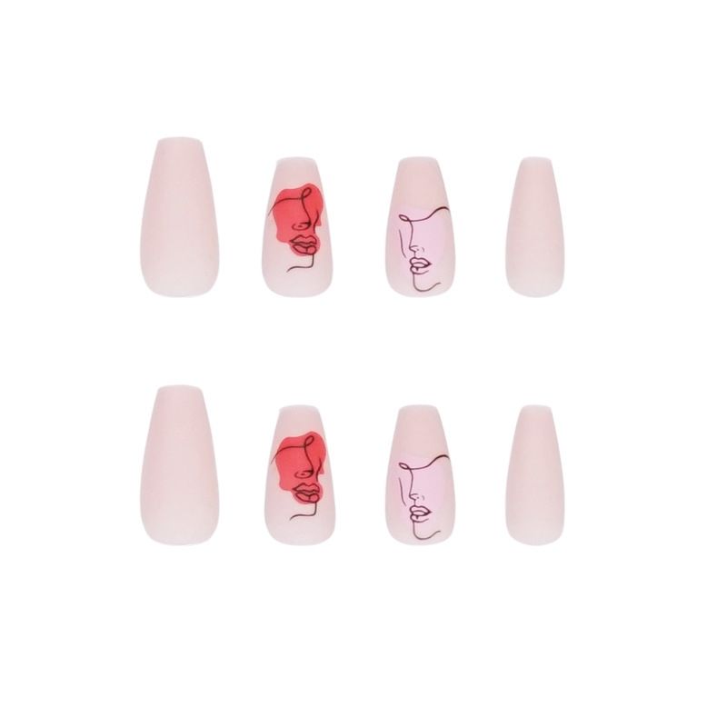 Nude Pink Press On Nails With Beautiful Art Image