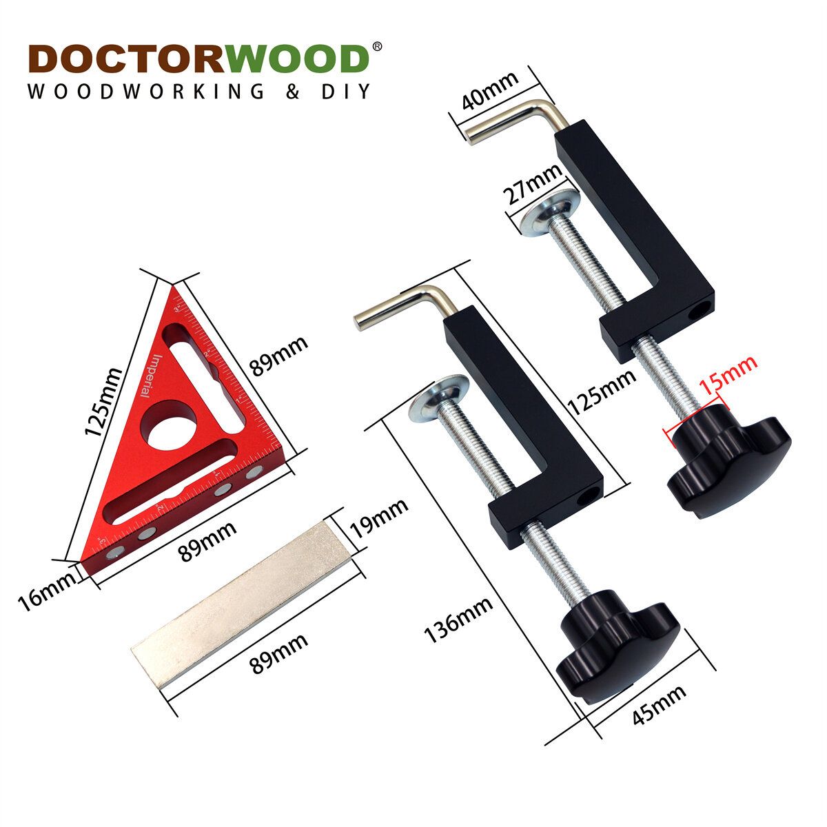 WoodworkPro 90 Triangle Ruler With Positioning Block  Right