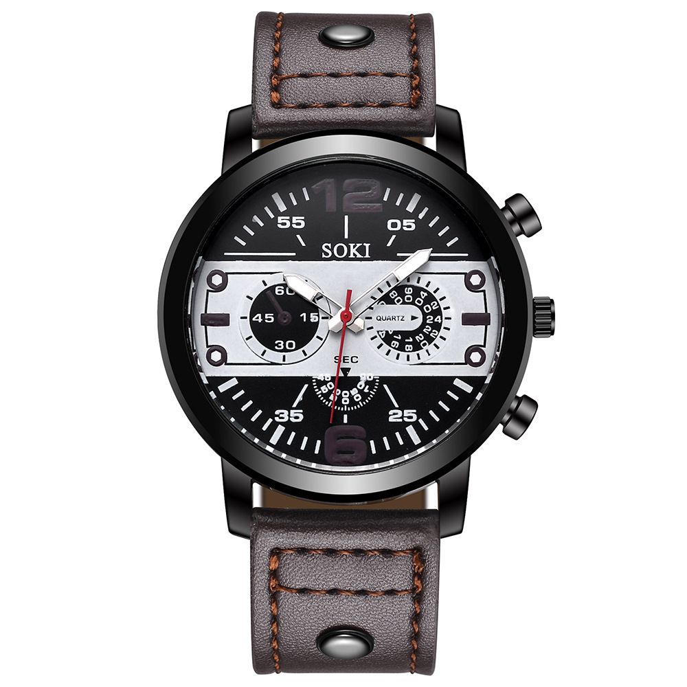 Casual Men's Sport Quartz Leather Strap Watch-Brown