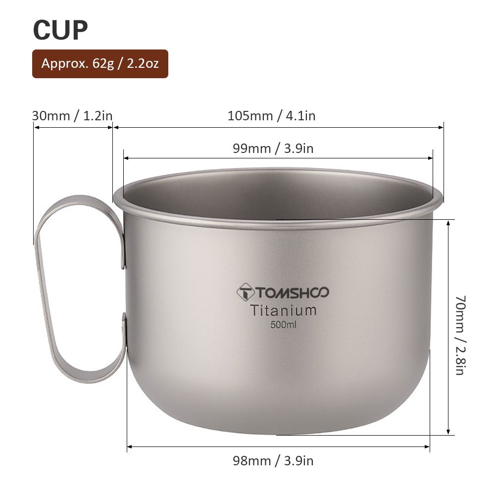 500ml Titanium Cup With Handle Camping Coffee Cup
