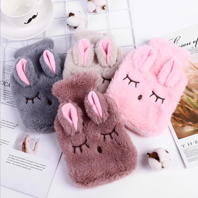 Cute Stress Pain Relief Therapy Hot Water Bottle Bag with Knitted Soft Cozy Cover Reusable Hand Warmer  Gray