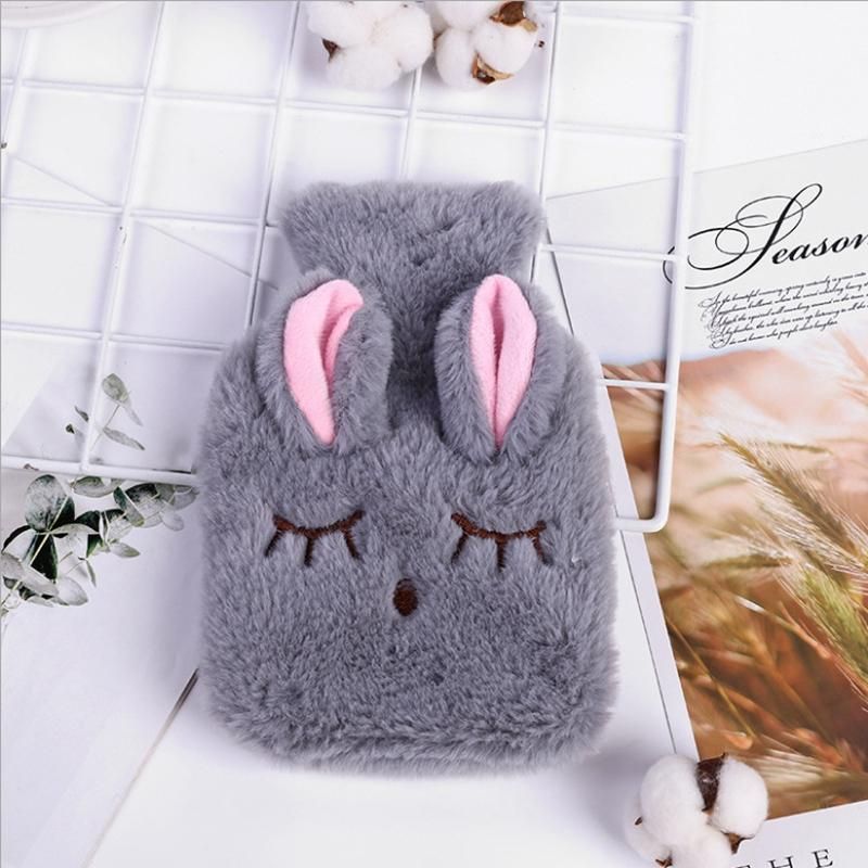 Cute Stress Pain Relief Therapy Hot Water Bottle Bag with Knitted Soft Cozy Cover Reusable Hand Warmer  Gray