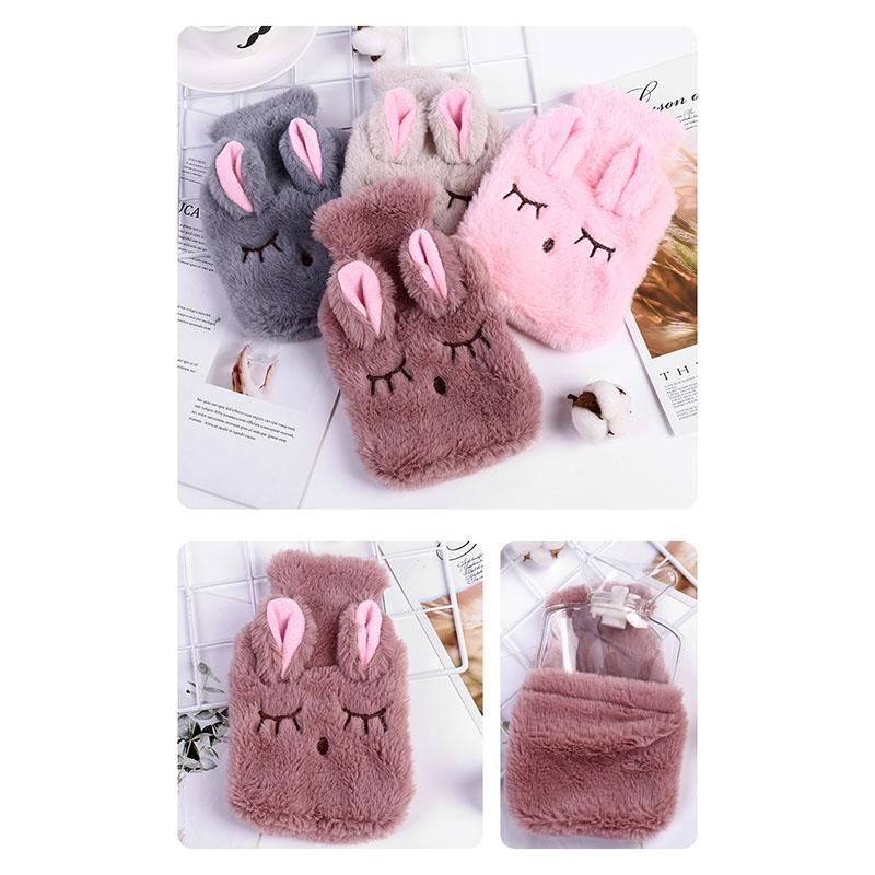 Cute Stress Pain Relief Therapy Hot Water Bottle Bag with Knitted Soft Cozy Cover Reusable Hand Warmer  Gray