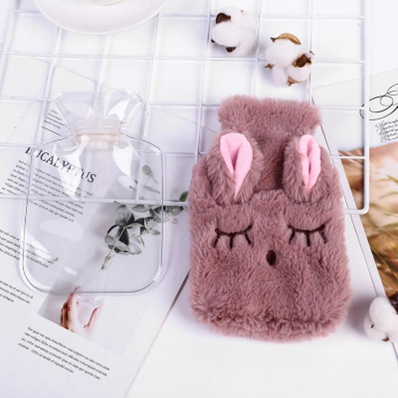 Cute Stress Pain Relief Therapy Hot Water Bottle Bag with Knitted Soft Cozy Cover Reusable Hand Warmer  Gray