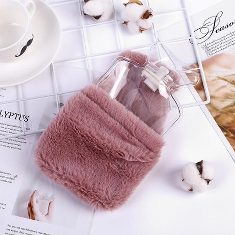 Cute Stress Pain Relief Therapy Hot Water Bottle Bag with Knitted Soft Cozy Cover Reusable Hand Warmer  Gray
