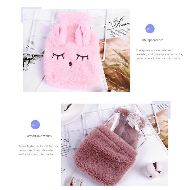 Cute Stress Pain Relief Therapy Hot Water Bottle Bag with Knitted Soft Cozy Cover Reusable Hand Warmer  Gray