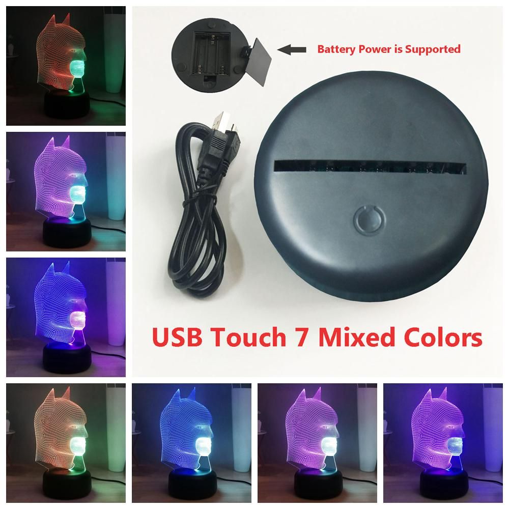 Mixed Dual 7 Color Batman 3D Visual Lamp Marvel Superhero USB Remote LED Bedroom Night Light Fun Kids Room Decor Christmas Gift
