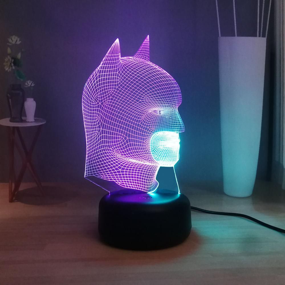 Mixed Dual 7 Color Batman 3D Visual Lamp Marvel Superhero USB Remote LED Bedroom Night Light Fun Kids Room Decor Christmas Gift