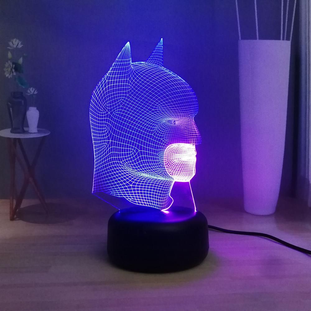 Mixed Dual 7 Color Batman 3D Visual Lamp Marvel Superhero USB Remote LED Bedroom Night Light Fun Kids Room Decor Christmas Gift