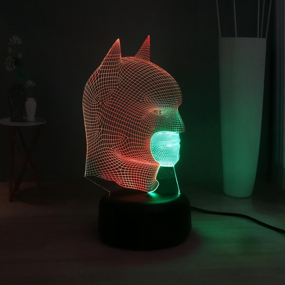 Mixed Dual 7 Color Batman 3D Visual Lamp Marvel Superhero USB Remote LED Bedroom Night Light Fun Kids Room Decor Christmas Gift
