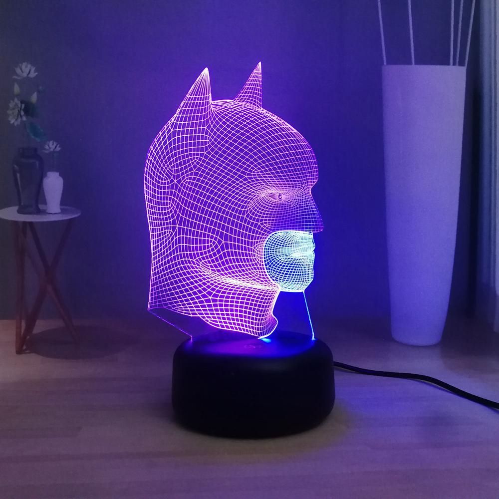 Mixed Dual 7 Color Batman 3D Visual Lamp Marvel Superhero USB Remote LED Bedroom Night Light Fun Kids Room Decor Christmas Gift