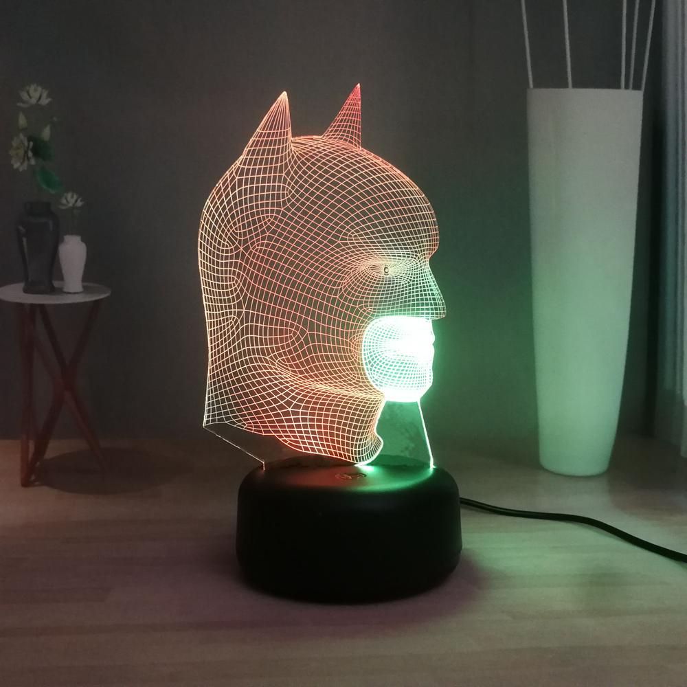 Mixed Dual 7 Color Batman 3D Visual Lamp Marvel Superhero USB Remote LED Bedroom Night Light Fun Kids Room Decor Christmas Gift