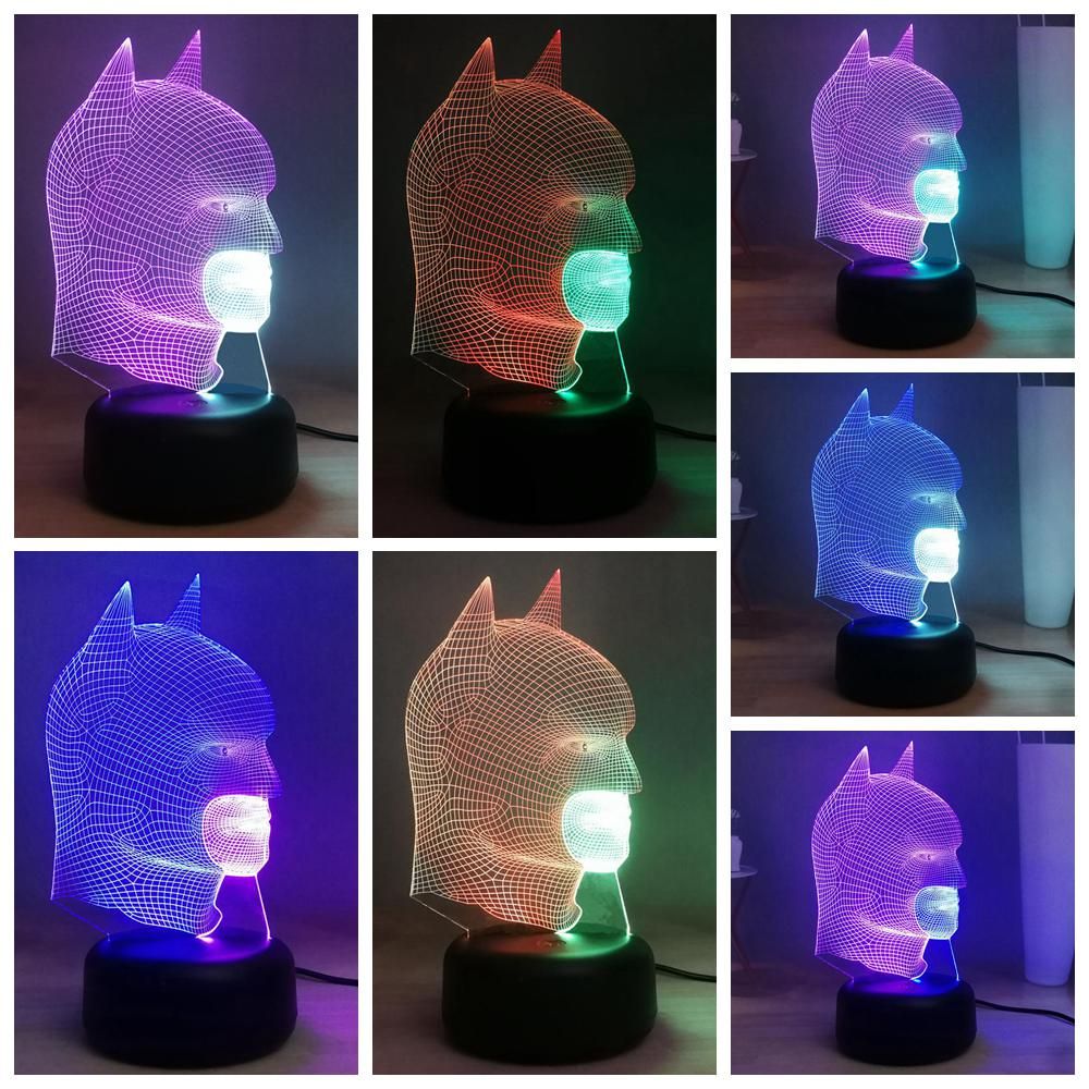 Mixed Dual 7 Color Batman 3D Visual Lamp Marvel Superhero USB Remote LED Bedroom Night Light Fun Kids Room Decor Christmas Gift