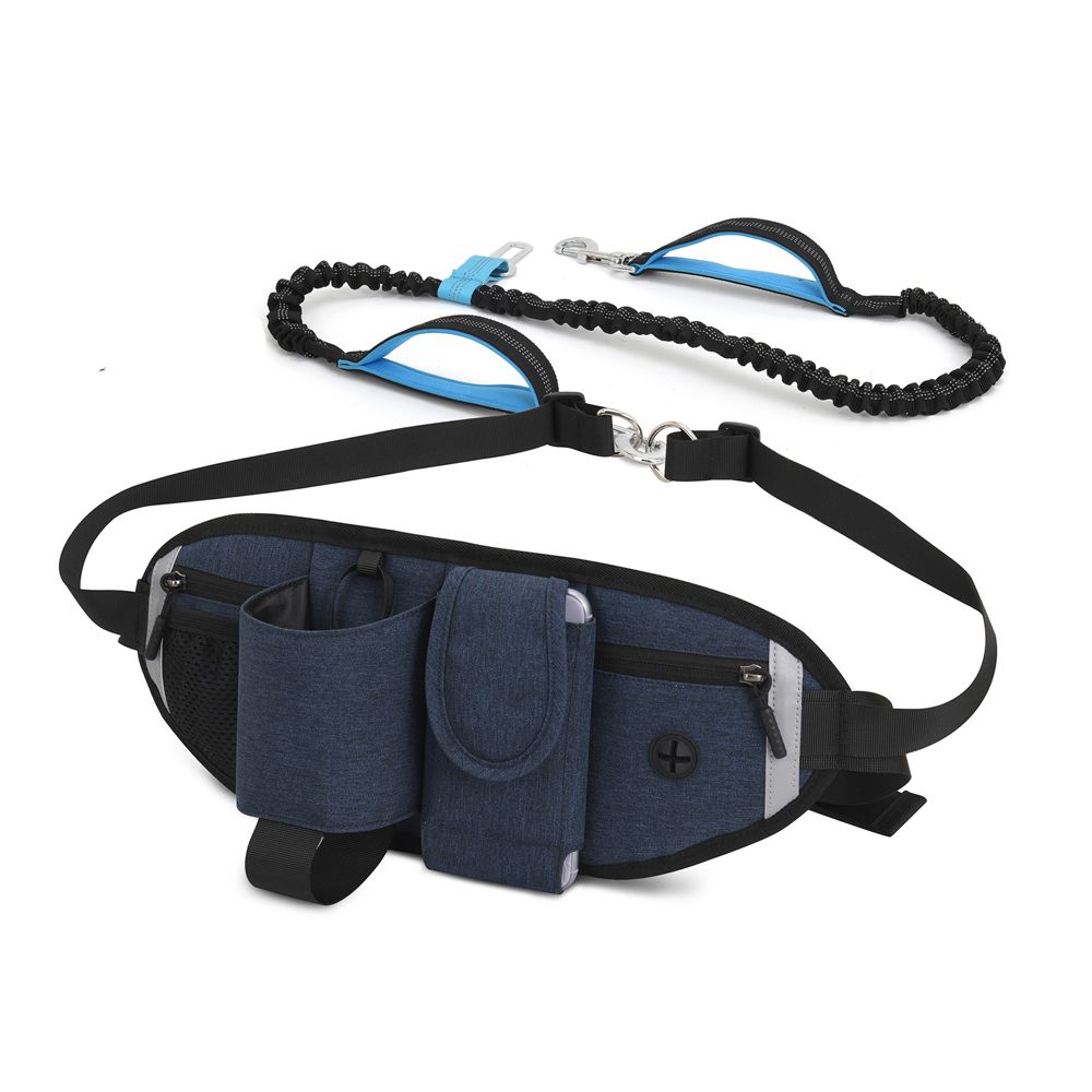 Hands Free Dog Bungee Leash With Waist Pack Belt For Running Walking-Blue