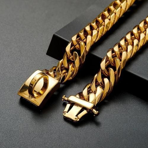 Dog Chain Collar Stainless Steel 18K Gold Necklace 16MM Heavy Duty Choke Collar Cuban Jewelry Accessories Collar For Large Dogs
