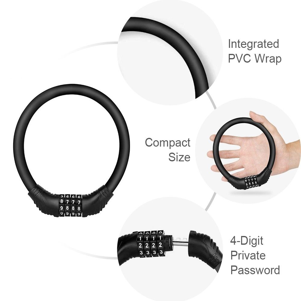 Bike Portable Lock 4 Digit Cable Lock Pocket Size Bicycle