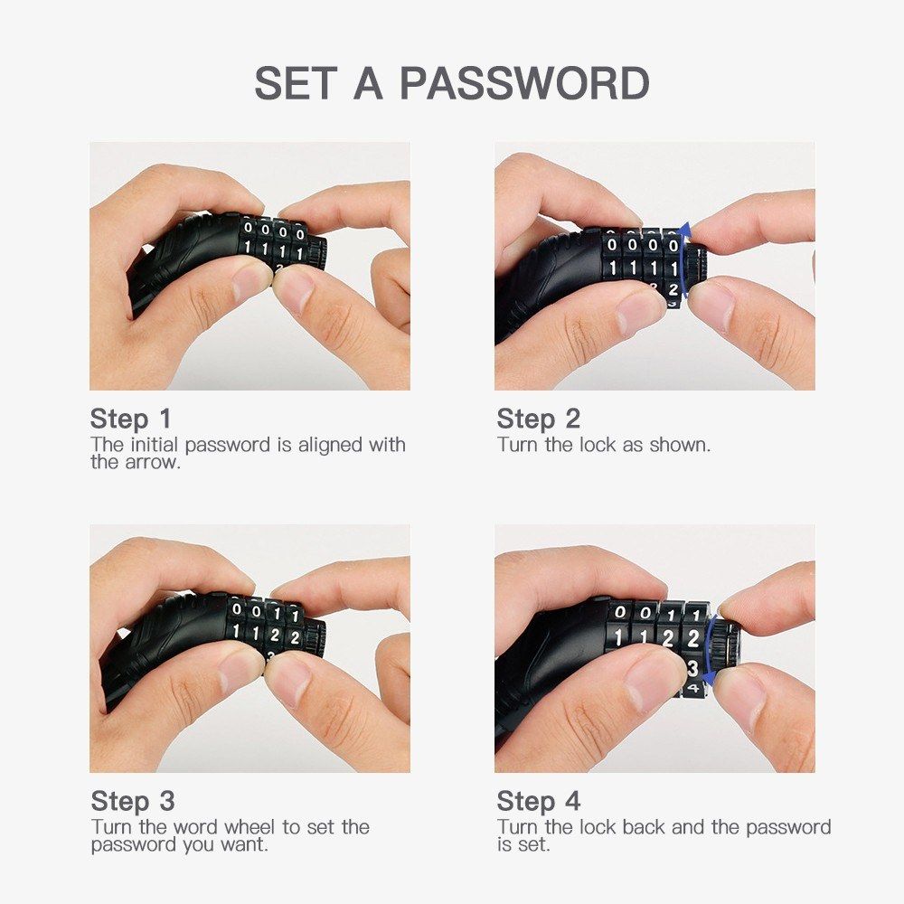 Bike Portable Lock 4 Digit Cable Lock Pocket Size Bicycle