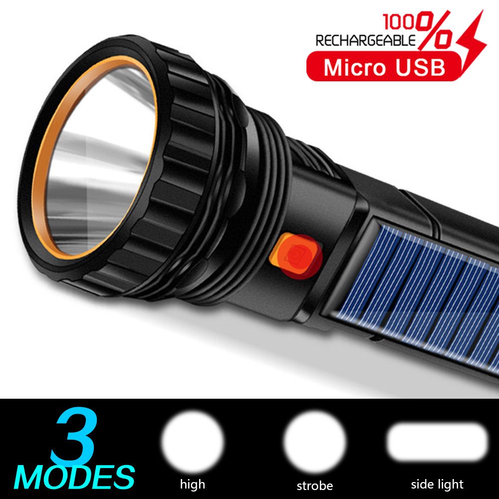USB/solar Rechargeable Flashlight Built-in Battery
