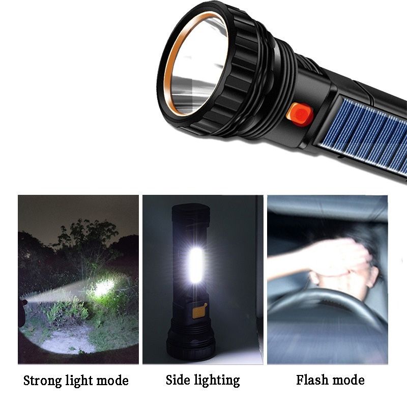 USB/solar Rechargeable Flashlight Built-in Battery